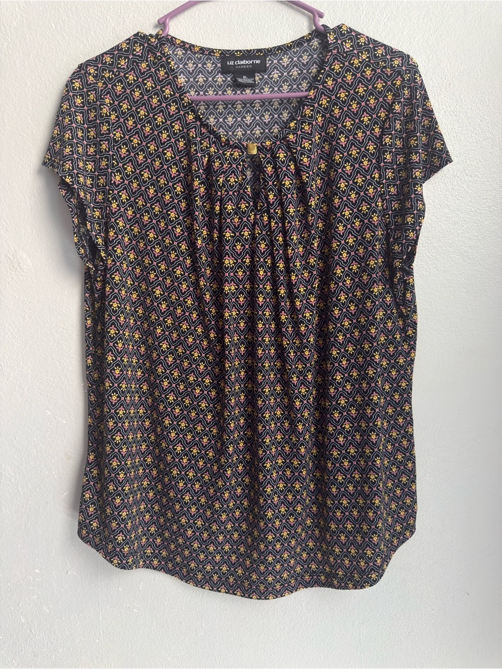 Liz Claiborne Career XL Black Floral Print Blous